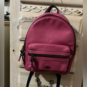 Hello all! Here I have a gently used Coach mini backpack in magenta.
